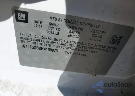 2017 Chevrolet Sonic Premier Auto из США, поврежденный, VIN 1G1JF5SB8H4100973